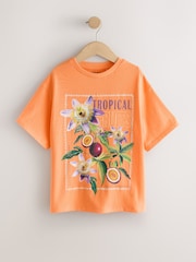 橙色花朵 - 超大版型印花 T 裇（3-16 歲） - 圖片 4/7