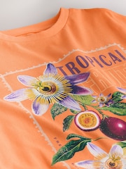 橙色花朵 - 超大版型印花 T 裇（3-16 歲） - 圖片 6/7