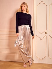 Love & Roses Black Cowl Neck Long Sleeve Jersey Top - Image 3 of 4