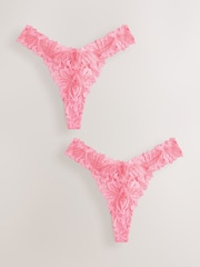 Pink Thong Ultimate Comfort Lace Knickers 2 Pack - Image 6 of 9