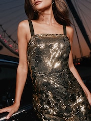 Lipsy Bronze Premium Floral Embriodered Sequin Maxi Bodycon Dress - Image 5 of 6