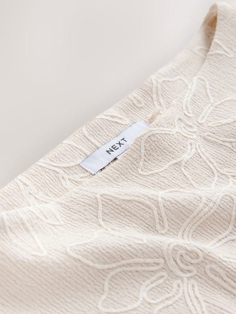 Ecru Short Sleeve Cornelli Textured Top - Image 6 of 6 Ecru Short Sleeve Cornelli Textured Top - Image 6 of 6