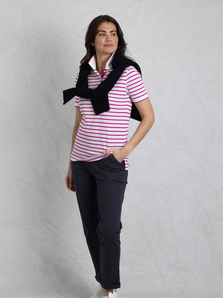 Weird Fish Pink Janely Striped Pique 100% Cotton Polo Shirt - Image 1 of 7