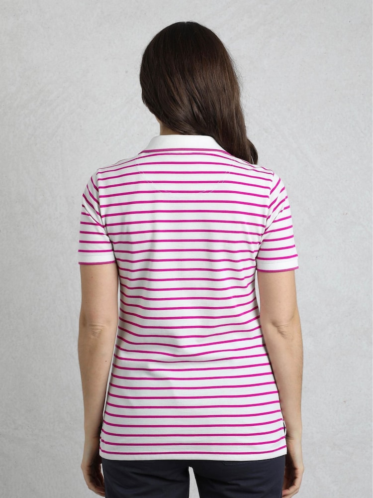 Weird Fish Pink Janely Striped Pique 100% Cotton Polo Shirt - Image 2 of 7