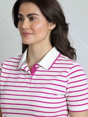 Weird Fish Pink Janely Striped Pique 100% Cotton Polo Shirt - Image 4 of 7