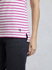 Weird Fish Pink Janely Striped Pique 100% Cotton Polo Shirt - Image 5 of 7