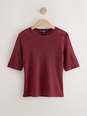 Berry Red Sparkle Half Sleeve Crew Neck T-shirt - Image 1 of 3