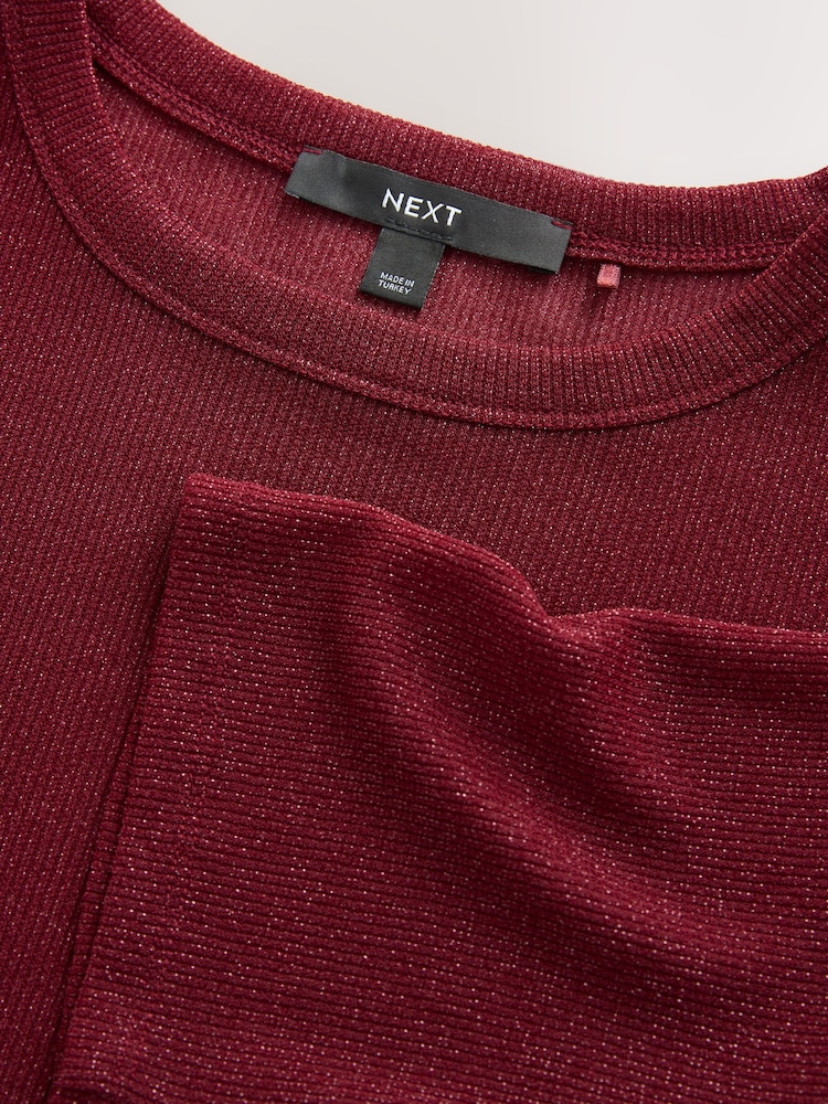 Berry Red Sparkle Half Sleeve Crew Neck T-shirt - Image 2 of 3
