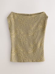 Khaki Green Short Sleeve Cornelli Textured Top - Image 3 of 5