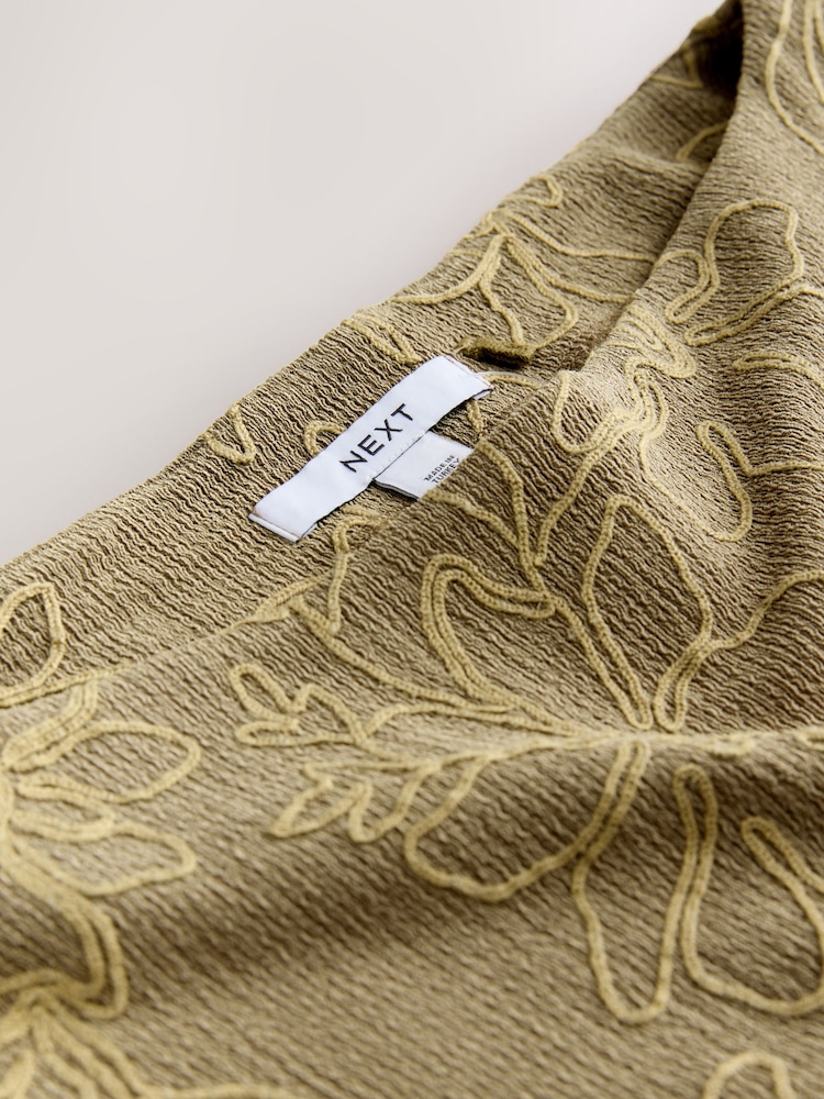 Khaki Green Short Sleeve Cornelli Textured Top - Image 5 of 5 Khaki Green Short Sleeve Cornelli Textured Top - Image 5 of 5