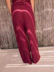 Berry Red Wide Leg Jacqaurd Trousers - Image 3 of 4