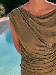 Olive Green Drape Sleeveless Jacquard Top - Image 5 of 5