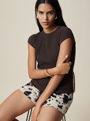 Chocolate Brown Raglan Short Sleeve Textured Top - Image 2 of 5