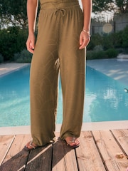 Olive Green Wide Leg Jacqaurd Trousers - Image 1 of 4