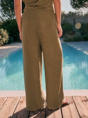 Olive Green Wide Leg Jacqaurd Trousers - Image 3 of 4