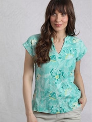 Weird Fish Aqua Alia Printed Jersey 100% Cotton Blouse - Image 1 of 7