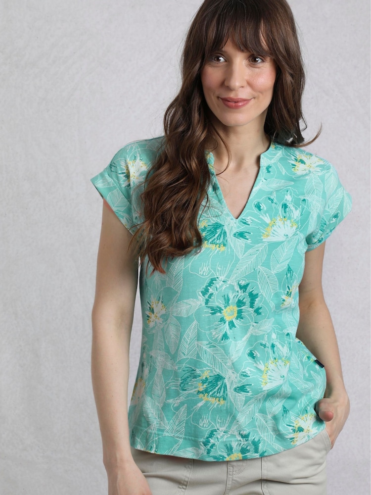 Weird Fish Aqua Alia Printed Jersey 100% Cotton Blouse - Image 1 of 7