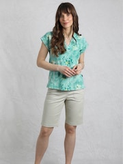 Weird Fish Aqua Alia Printed Jersey 100% Cotton Blouse - Image 3 of 7