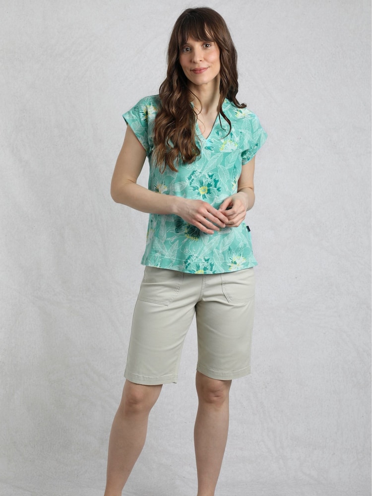 Weird Fish Aqua Alia Printed Jersey 100% Cotton Blouse - Image 3 of 7