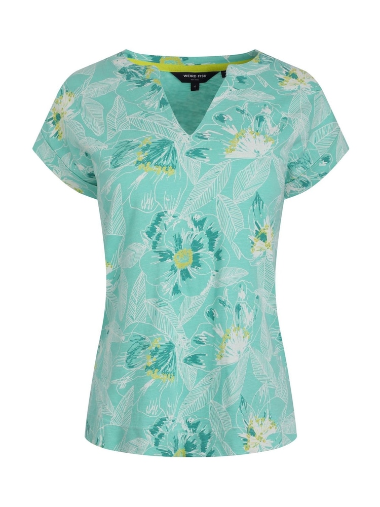 Weird Fish Aqua Alia Printed Jersey 100% Cotton Blouse - Image 6 of 7