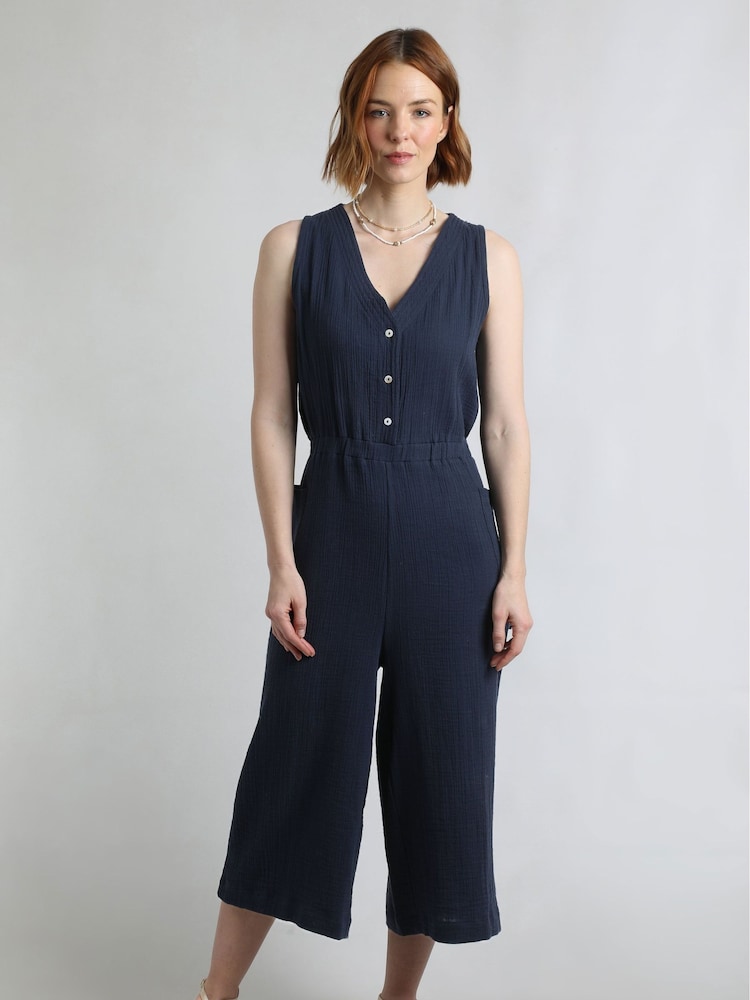 Weird Fish Blue Alani Double Cloth 100% Cotton Jumpsuit - Image 1 of 6