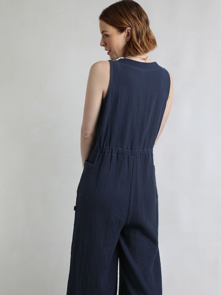 Weird Fish Blue Alani Double Cloth 100% Cotton Jumpsuit - Image 2 of 6