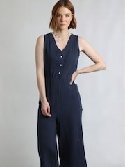 Weird Fish Blue Alani Double Cloth 100% Cotton Jumpsuit - Image 3 of 6