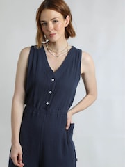 Weird Fish Blue Alani Double Cloth 100% Cotton Jumpsuit - Image 4 of 6