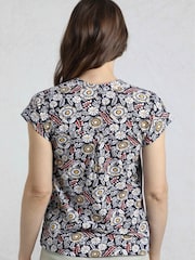 Weird Fish Blue Alia Printed Jersey 100% Cotton Blouse - Image 2 of 7