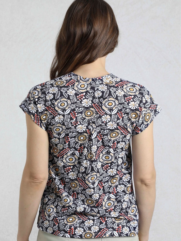 Weird Fish Blue Alia Printed Jersey 100% Cotton Blouse - Image 2 of 7