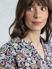 Weird Fish Blue Alia Printed Jersey 100% Cotton Blouse - Image 5 of 7