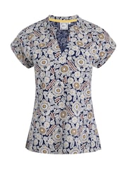 Weird Fish Blue Alia Printed Jersey 100% Cotton Blouse - Image 6 of 7