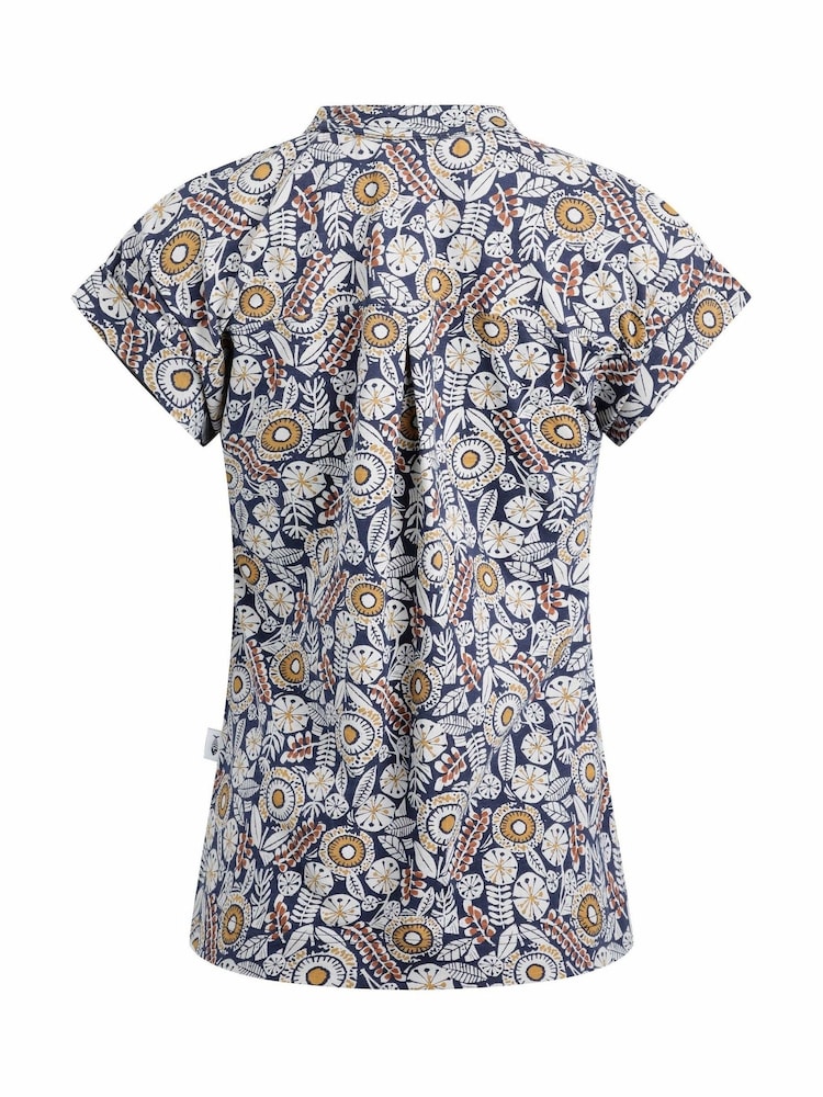 Weird Fish Blue Alia Printed Jersey 100% Cotton Blouse - Image 7 of 7