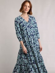 Weird Fish Blue Lainey Printed Seersucker Midi Dress - Image 1 of 7
