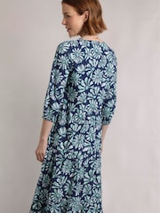 Weird Fish Blue Lainey Printed Seersucker Midi Dress - Image 2 of 7