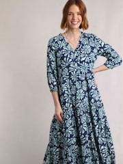 Weird Fish Blue Lainey Printed Seersucker Midi Dress - Image 3 of 7