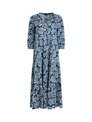 Weird Fish Blue Lainey Printed Seersucker Midi Dress - Image 6 of 7