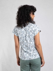 Weird Fish Cream Alia Printed Jersey 100% Cotton Blouse - Image 2 of 7