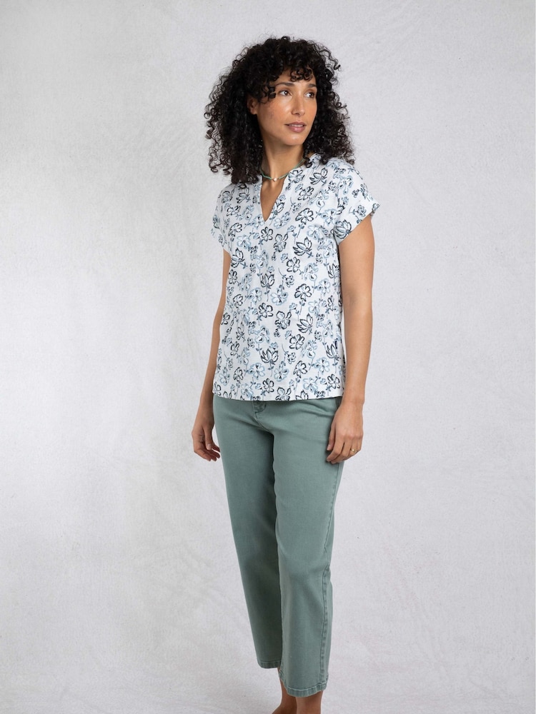 Weird Fish Cream Alia Printed Jersey 100% Cotton Blouse - Image 3 of 7