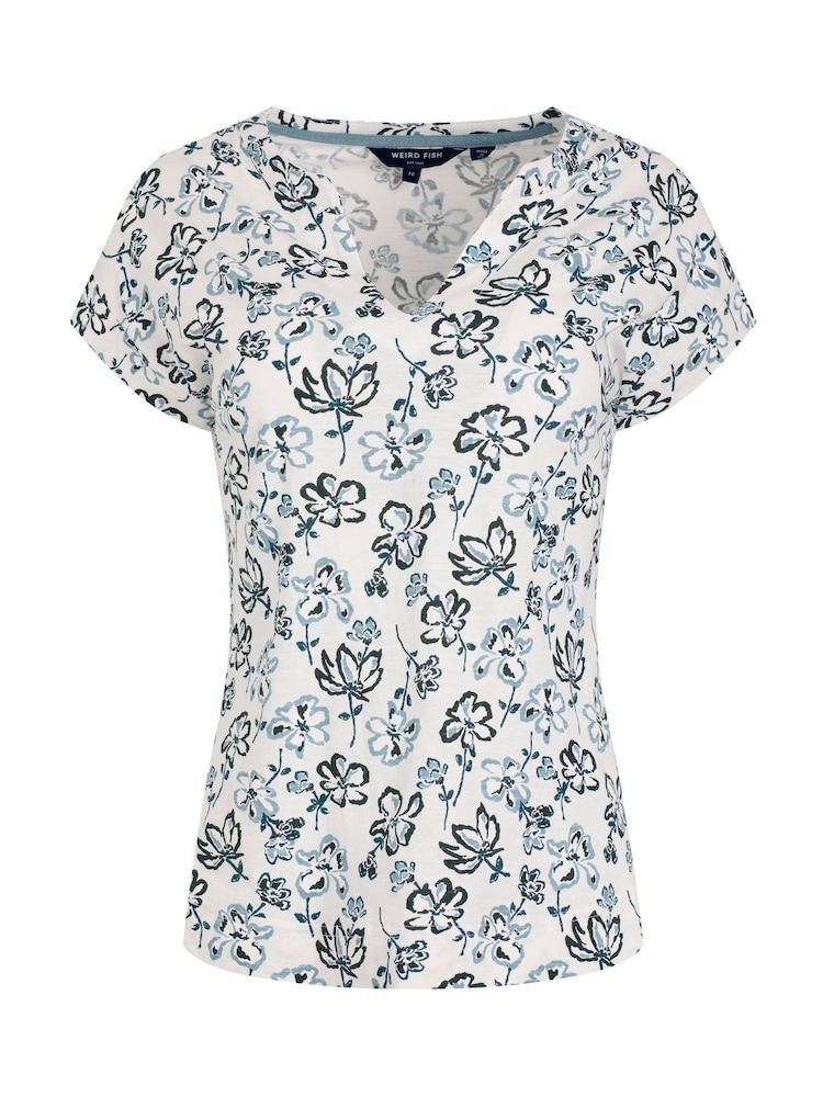 Weird Fish Cream Alia Printed Jersey 100% Cotton Blouse - Image 6 of 7
