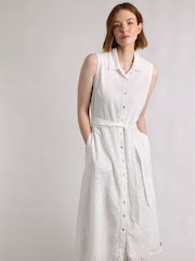 Weird Fish White Alinda Broderie 100% Cotton Shirt Dress - Image 1 of 7