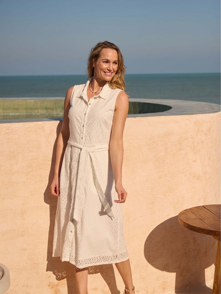 Weird Fish White Alinda Broderie 100% Cotton Shirt Dress - Image 1 of 7 Weird Fish White Alinda Broderie 100% Cotton Shirt Dress - Image 1 of 7