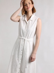 Weird Fish White Alinda Broderie 100% Cotton Shirt Dress - Image 3 of 7
