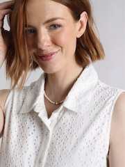 Weird Fish White Alinda Broderie 100% Cotton Shirt Dress - Image 4 of 7