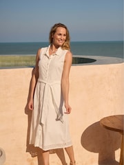 Weird Fish White Alinda Broderie 100% Cotton Shirt Dress - Image 5 of 7