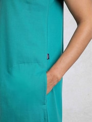 Weird Fish Green Anaya Embroidered Jersey 100% Cotton Shift Dress - Image 5 of 7