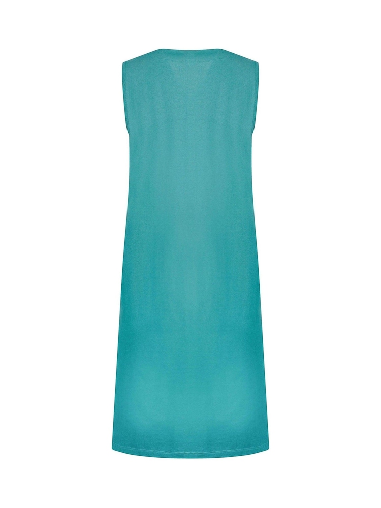 Weird Fish Green Anaya Embroidered Jersey 100% Cotton Shift Dress - Image 7 of 7