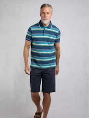 Weird Fish EnsignBlu Sunbury Striped Pique 100% Cotton Polo Shirt - Image 3 of 7