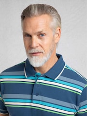 Weird Fish EnsignBlu Sunbury Striped Pique 100% Cotton Polo Shirt - Image 4 of 7