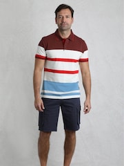 Weird Fish Red Sunbury Striped Pique 100% Cotton Polo Shirt - Image 1 of 7